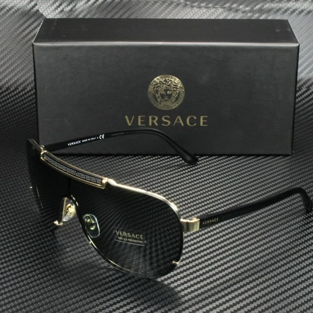 VERSACE GOLD GRAY 40MM MENS SUNGLASSES NEW WITH BOX